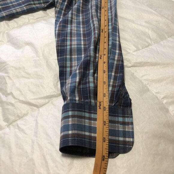 Peter Millar Mens Large Blue Plaid Long Sleeve Button Up Shirt Casual orWork. - Picture 7 of 8